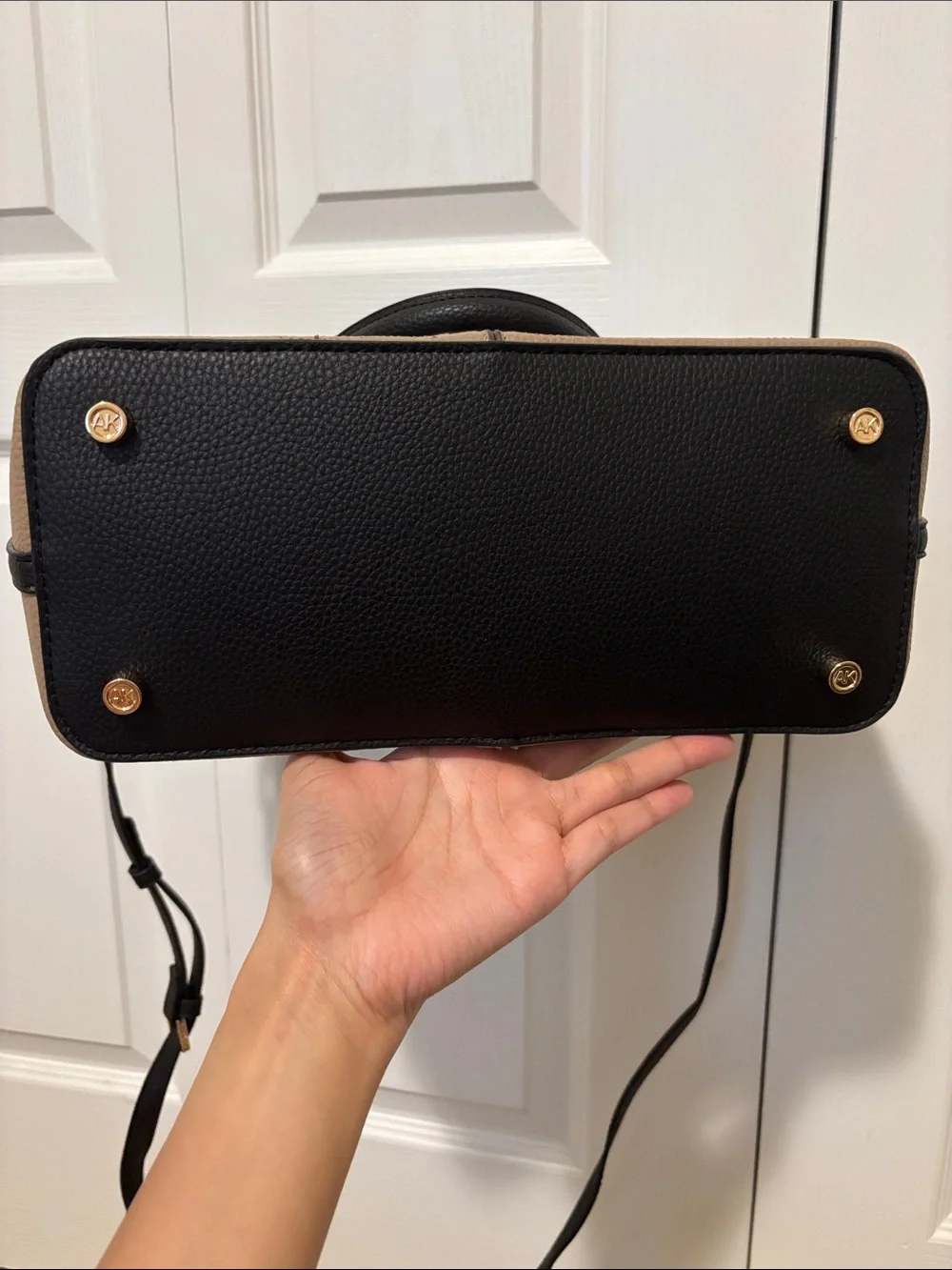 Anne Klein Beige Pebbled Satchel with Black Trim